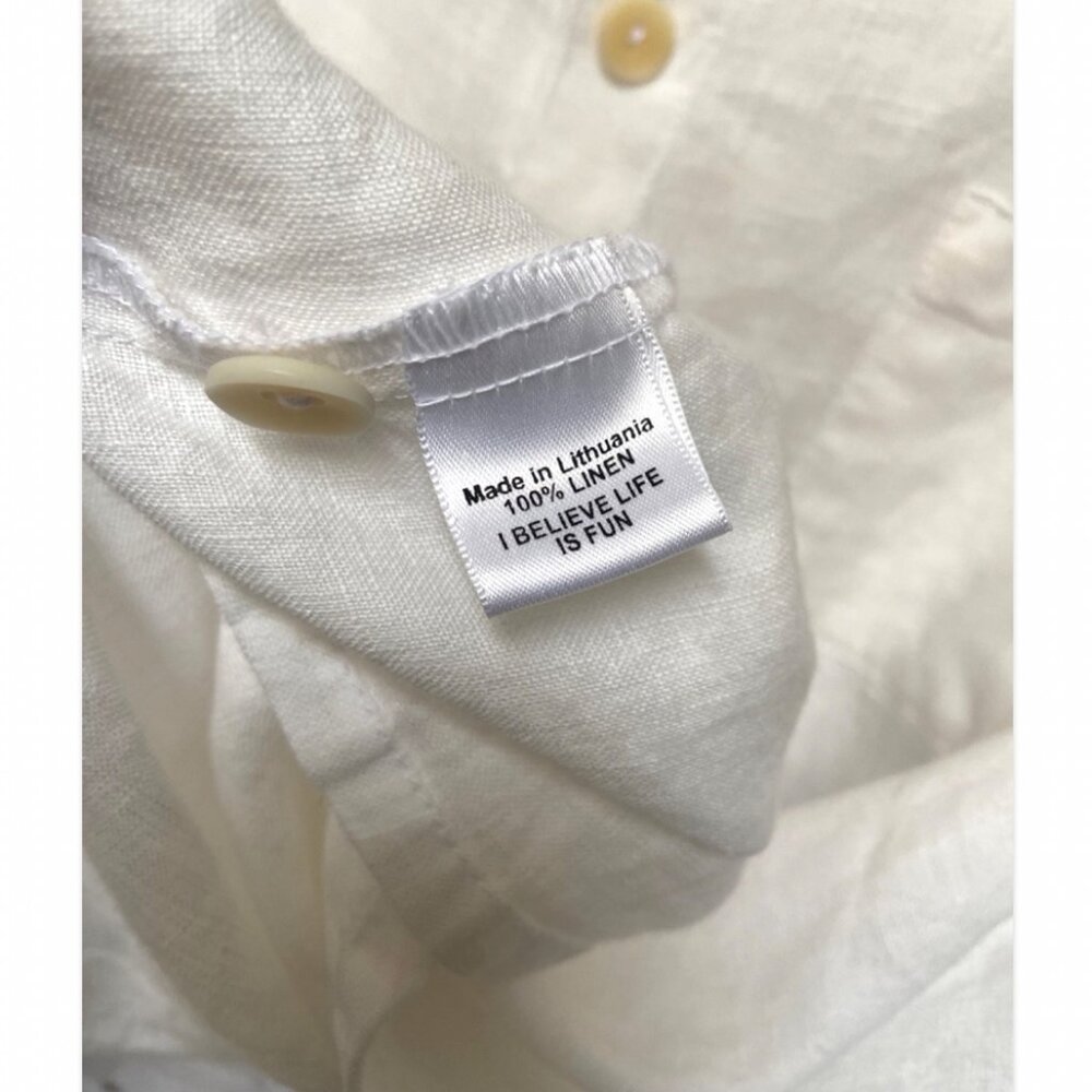 FLAX 100% Linen Short Sleeve White Collared Shirt Size M - Picture 4 of 5